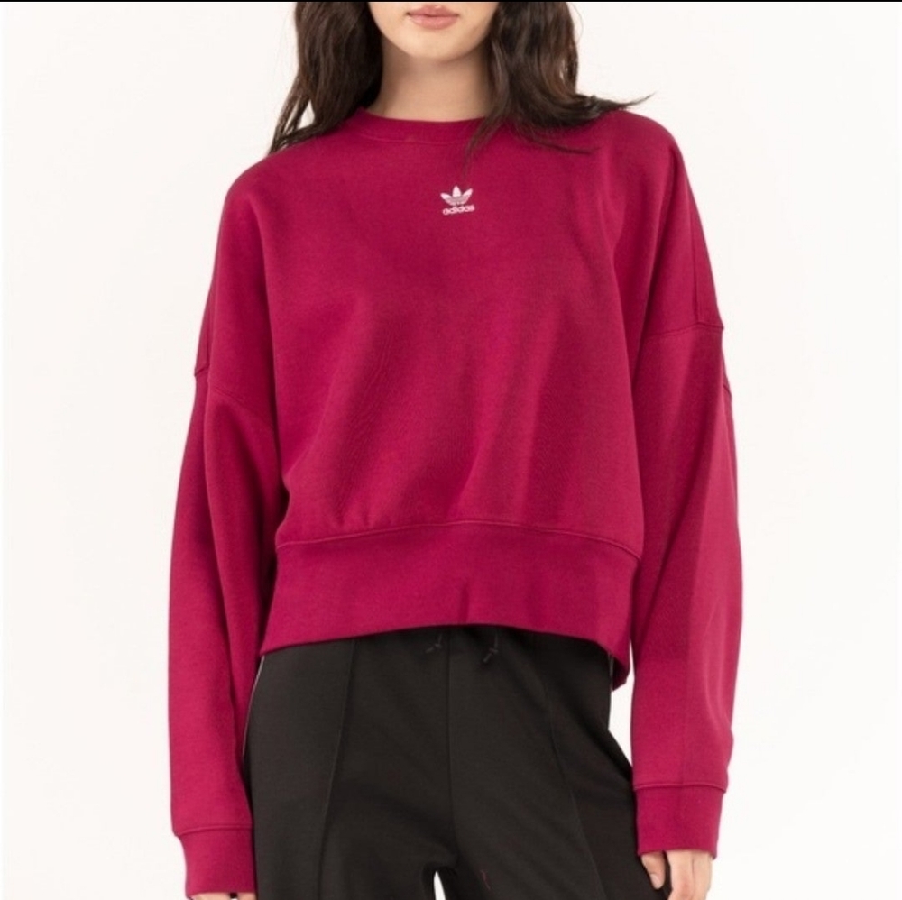 NWT Adidas Burgundy Oversized Cropped Sweatshirt Size Large Reg.